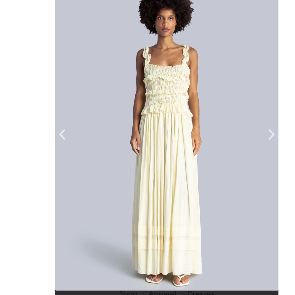 Esthe Pale Yellow Smocked Ruffle Maxi Dress Linen Blend Size S Greece $198
